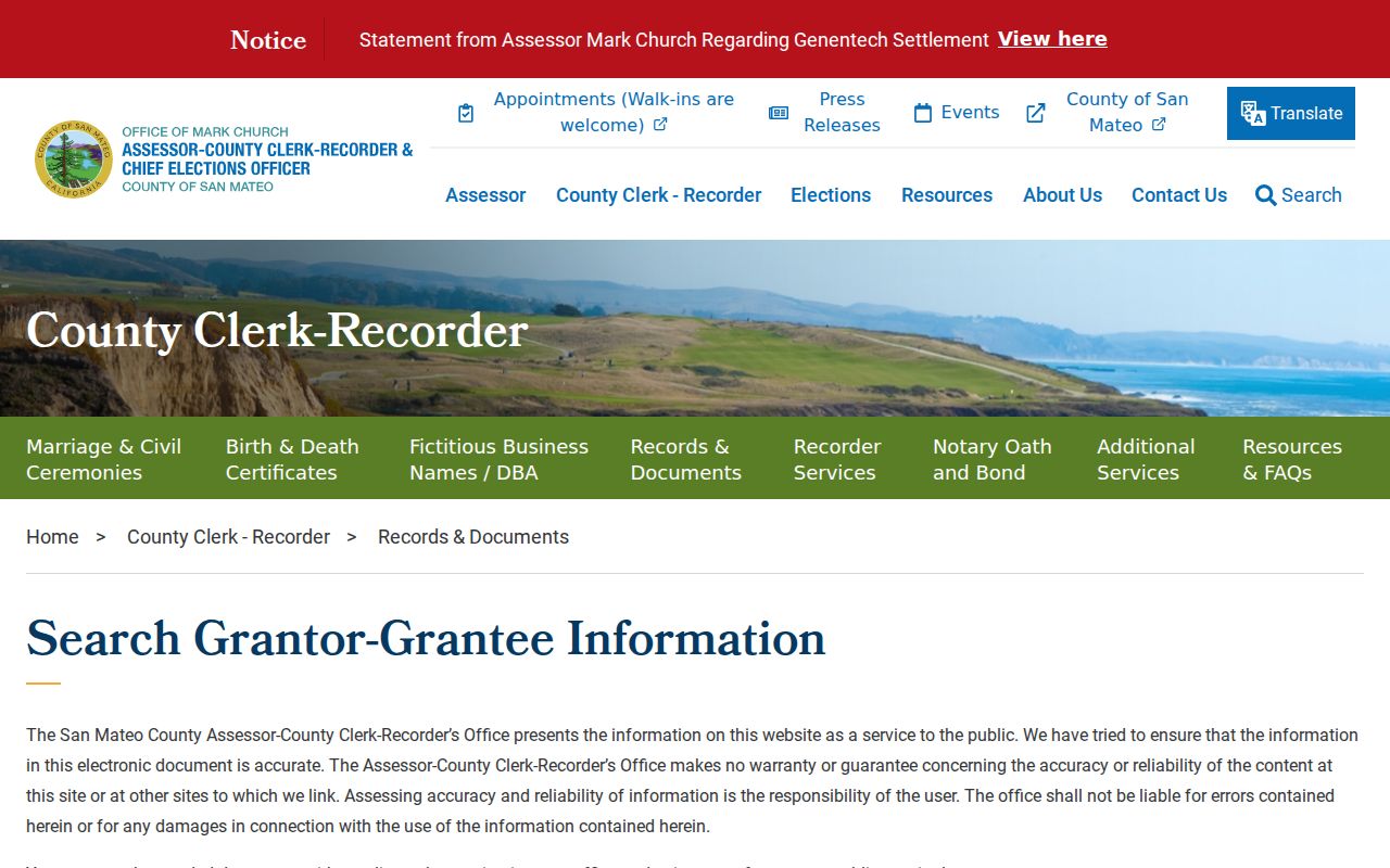 Pacifica previous residents grantor grantee deed search